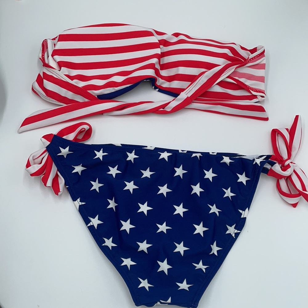 Patriotic American Flag Stars & Stripes Bikini Set with Reversible Top - Picture 3 of 7